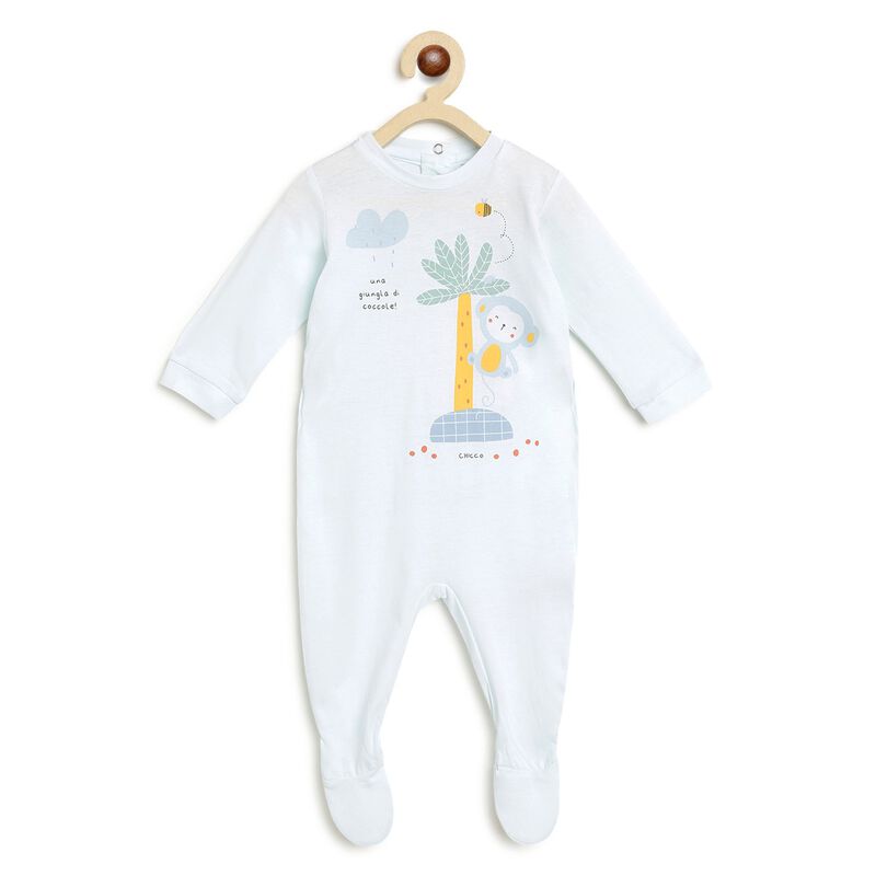 Boys Light Blue Printed Nappy Opening Babysuit image number null